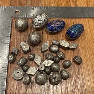 Rare Vintage Porcelain Enamel & Mixed Metal beads